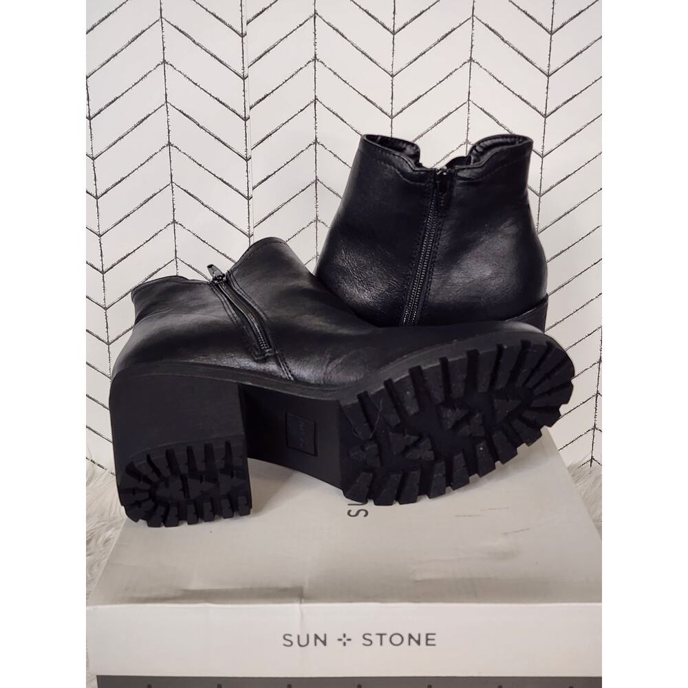 Sun + Stone Morghan Women’s Chelsea Booties Lug Sole Block Heel Ankle Zip Boots - Picture 7 of 8